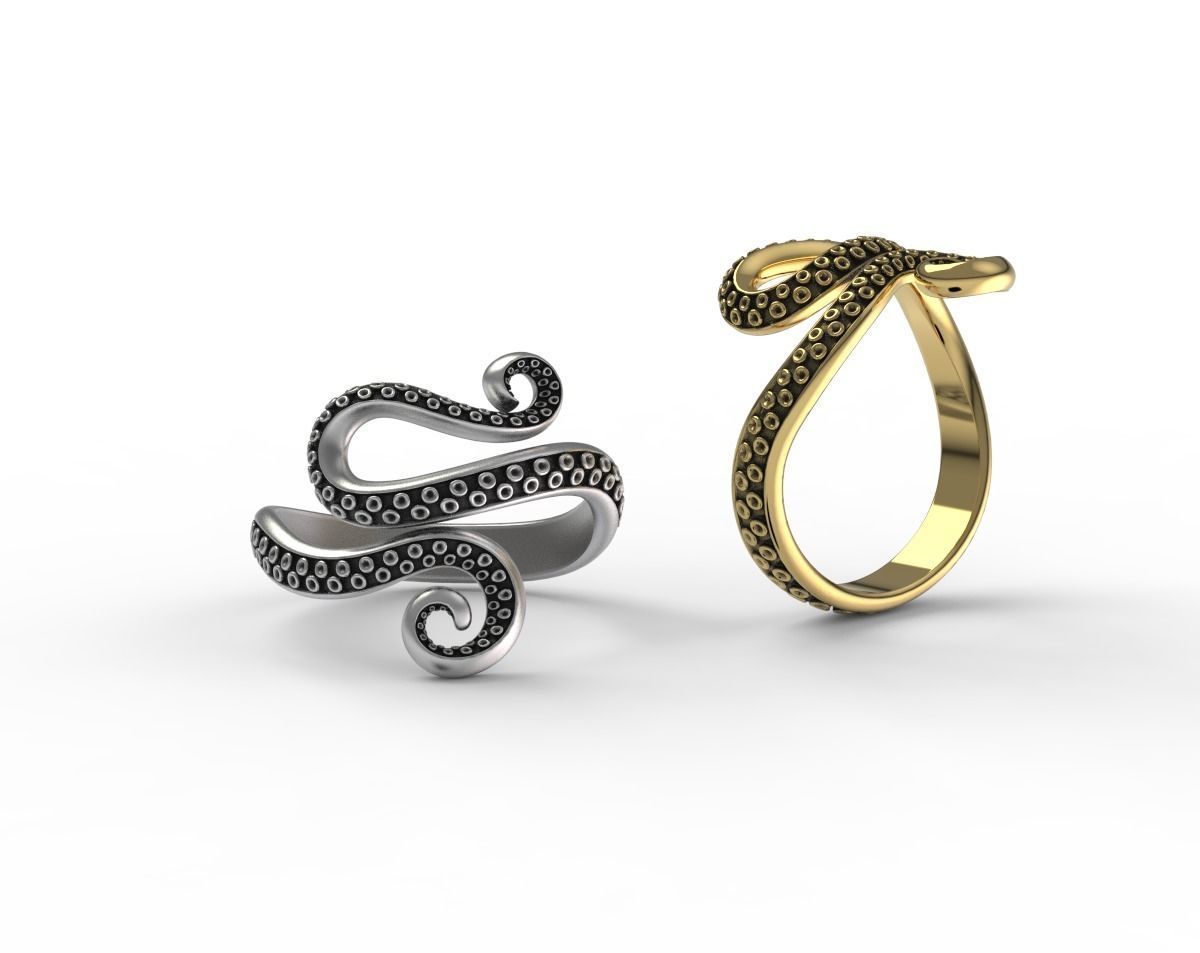 Octopus Tentacle Ring Sea Flora Fauna Jewelry  3D print model_2