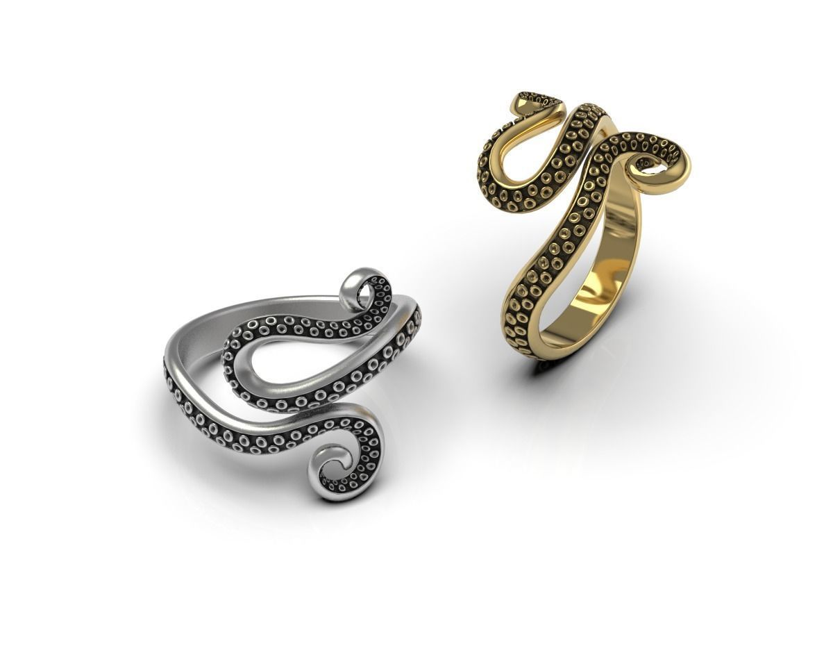 Octopus Tentacle Ring Sea Flora Fauna Jewelry  3D print model_3