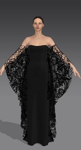 LACE FABRIC BLACK DRESS MATTE LOOK FASHION STYLE 3D model