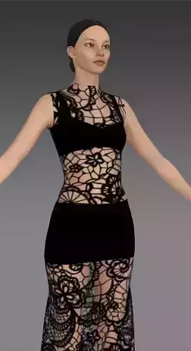 LACE FABRIC BLACK BLOUSE ANDPANT TWO PIECES DRESS