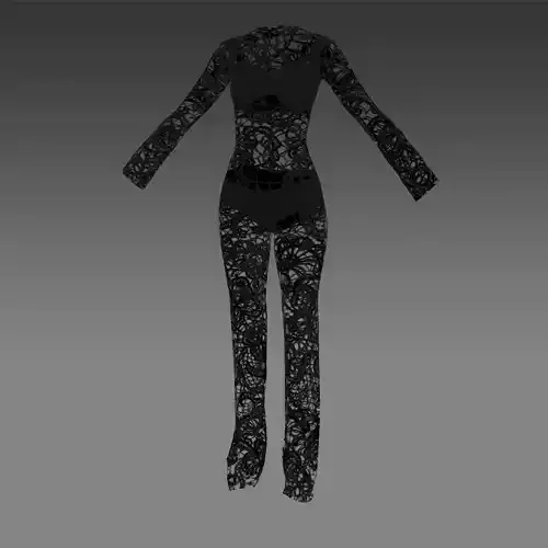 LACE FABRIC BLACK BLOUSE ANDPANT TWO PIECES JUMPSUIT