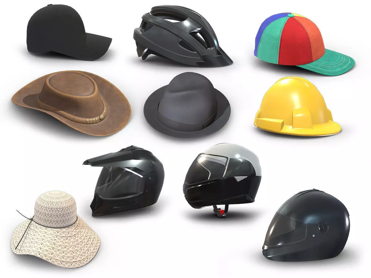 10 Hats and Helmets Low Poly PBR Realistic Collection _0