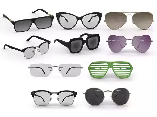 10 Glasses Low Poly PBR Realistic Collection