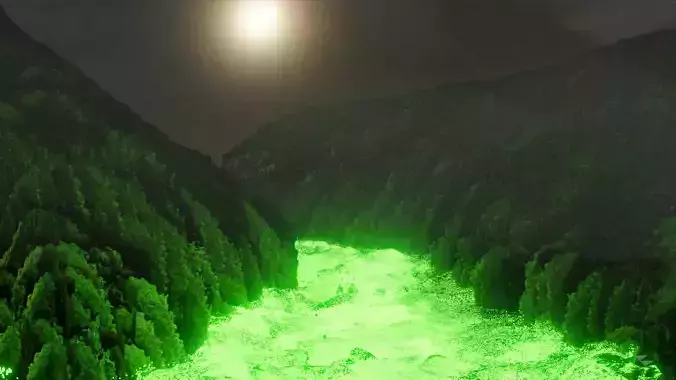Mako Glowing River with forest animated and volumetric fog Low-poly 3D model
