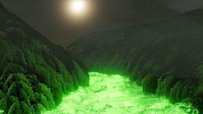 Mako Glowing River with forest animated and volumetric fog Low-poly 3D model