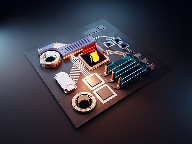 Computer Motherboard 3D Model Render In Blender 3D model