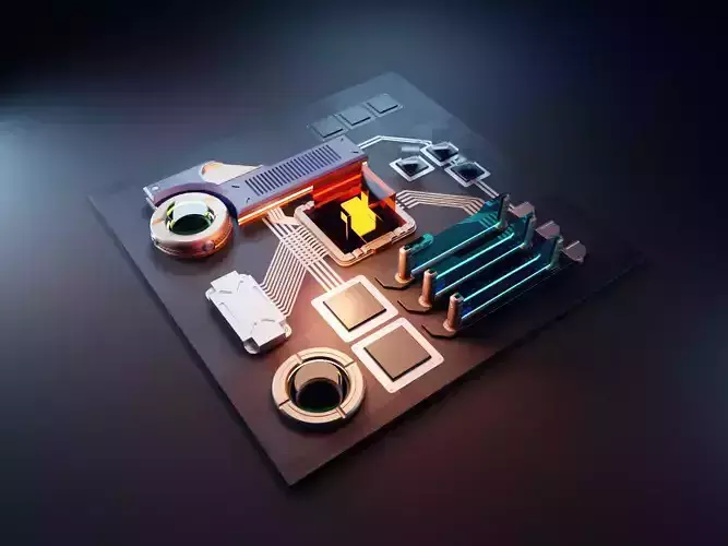 Computer Motherboard 3D Model Render In Blender 3D model