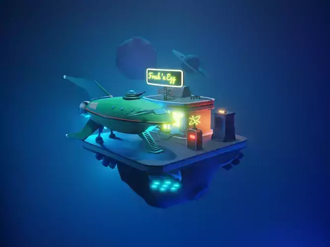 Futurama-ship 3D model Render In blender