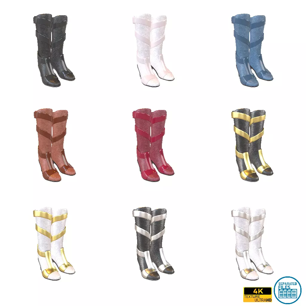 Knee Boots Pack Vol 2 Low-poly 3D model_0