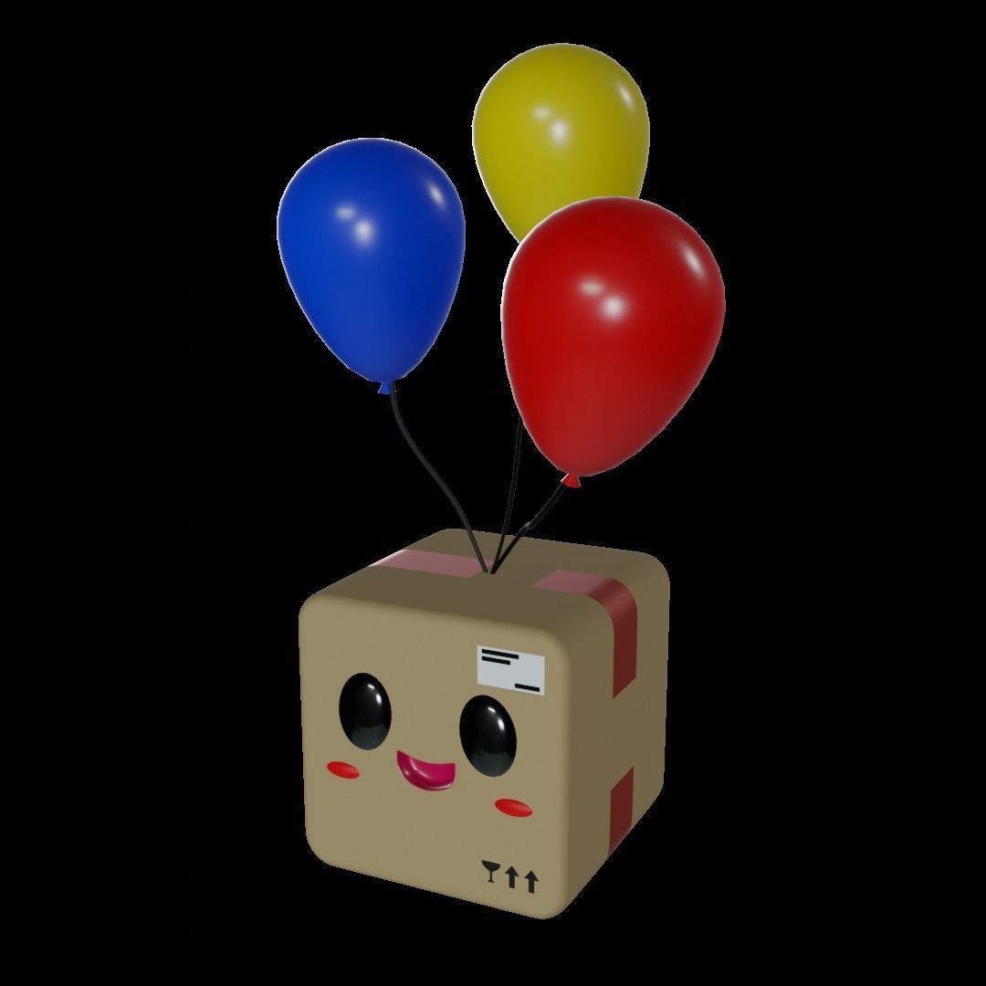 Parcel box with balloons 3D model_2