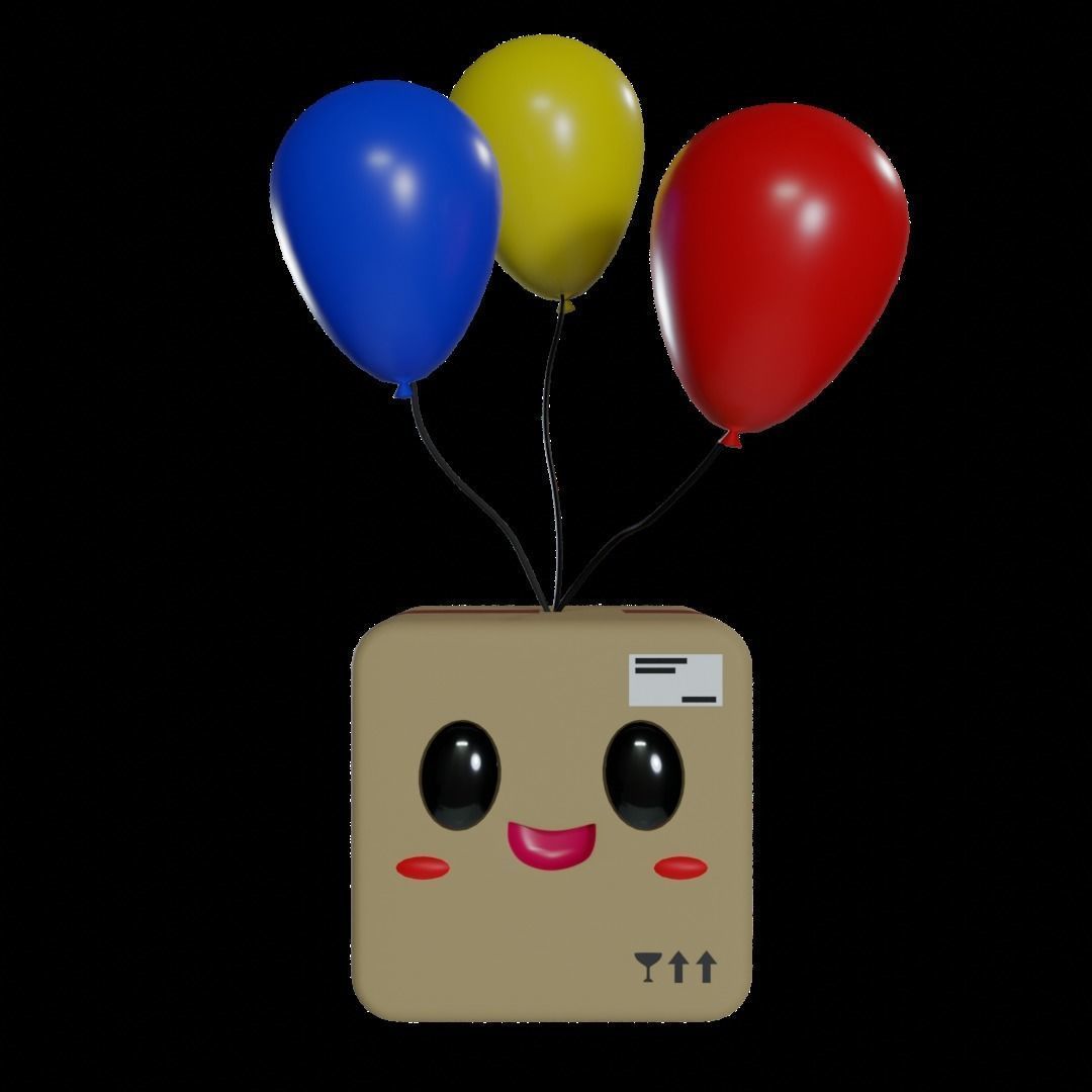Parcel box with balloons 3D model_1