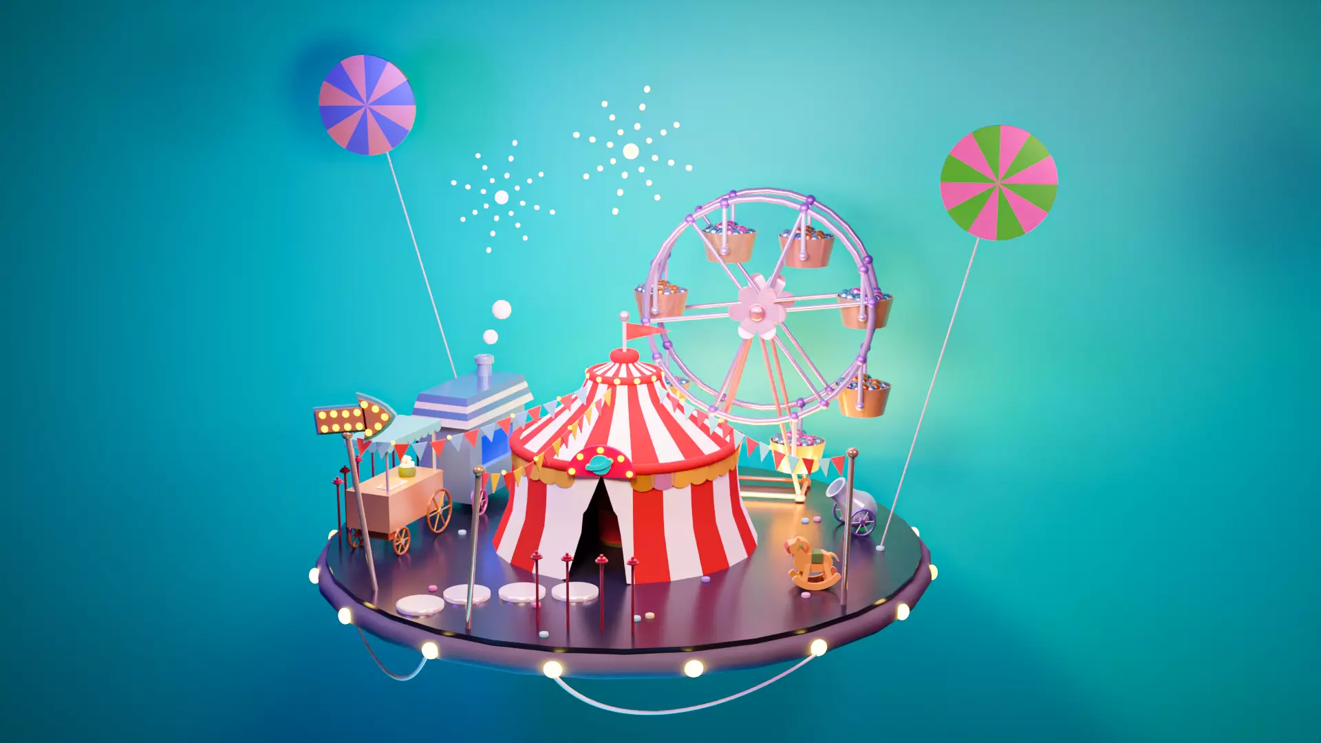 carnival ferris wheel and rides Free 3D model_0