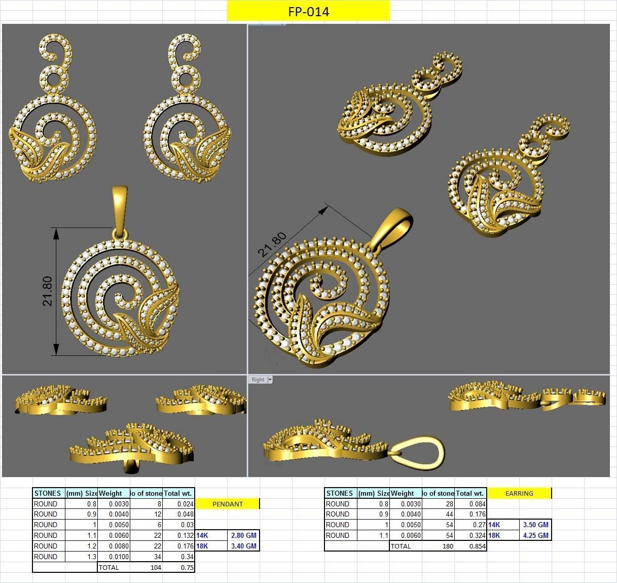 Pendant Earring Set 3dm STL OBJ FBX Render Details 3D print model_1