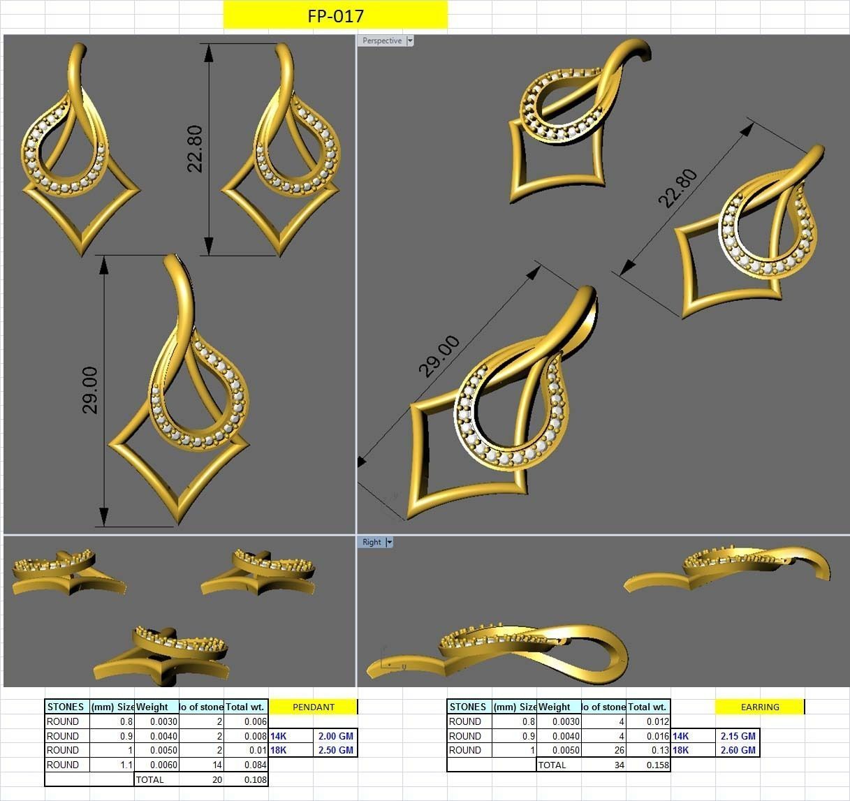 Pendant Earring Set 3dm STL OBJ FBX Render Details 3D print model_1