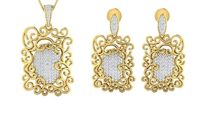 Pendant Earring Set 3dm STL OBJ FBX Render Details 3D print model