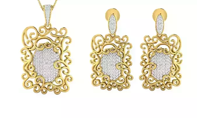 Pendant Earring Set 3dm STL OBJ FBX Render Details 3D print model