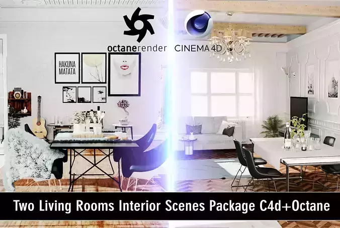 Two Living Room Interior Scenes Package 3D model