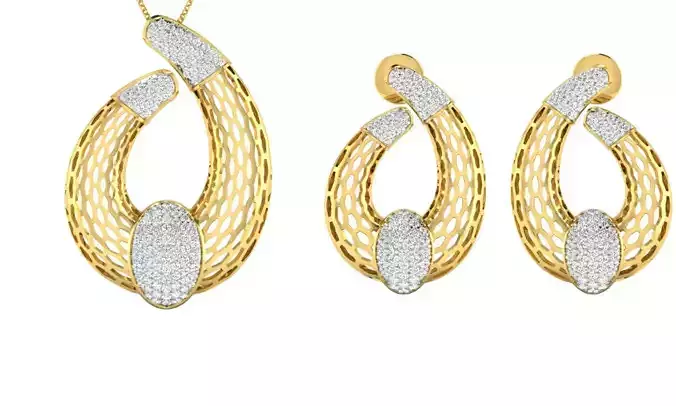 Pendant Earring Set 3dm STL OBJ FBX Render Details