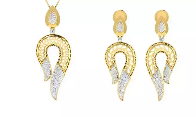 Pendant Earring Set 3dm STL OBJ FBX Render Details