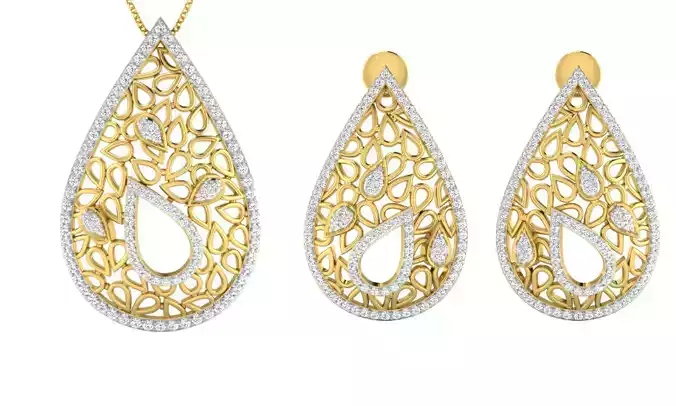 Pendant Earring Set 3dm STL OBJ FBX Render Details