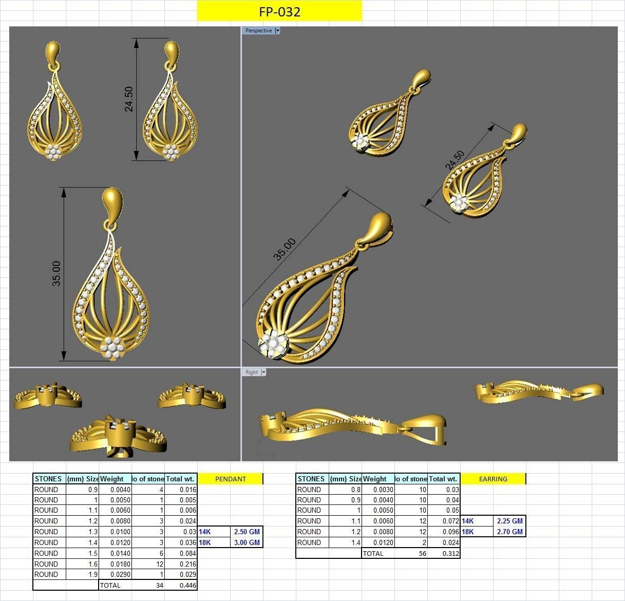 Pendant Earring Set 3dm STL OBJ FBX Render Details 3D print model_1