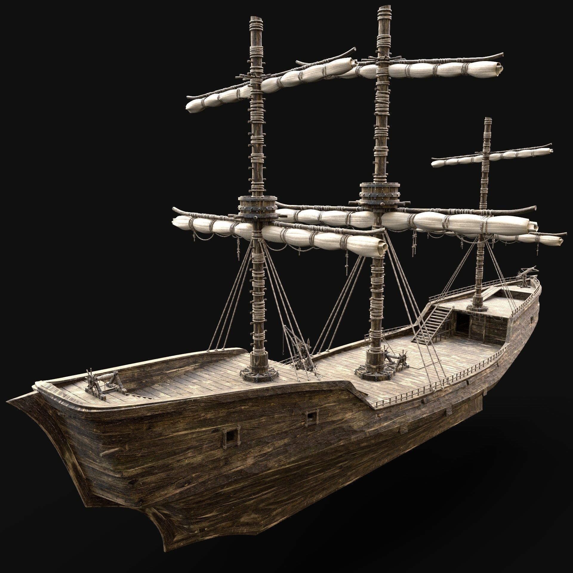 SHIP GALLEON BOAT GALLEY ARK BARGE PIRATE CORSAIR WATERCRAFT AAA Low-poly 3D model_5