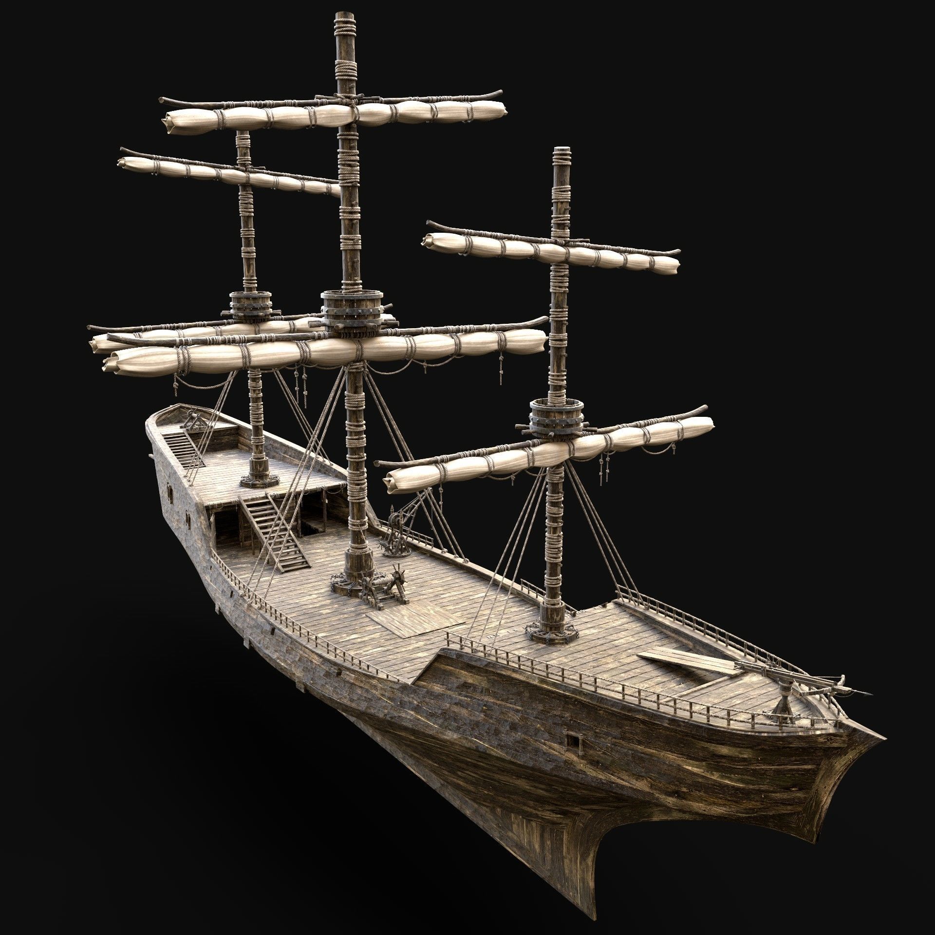 SHIP GALLEON BOAT GALLEY ARK BARGE PIRATE CORSAIR WATERCRAFT AAA Low-poly 3D model_7