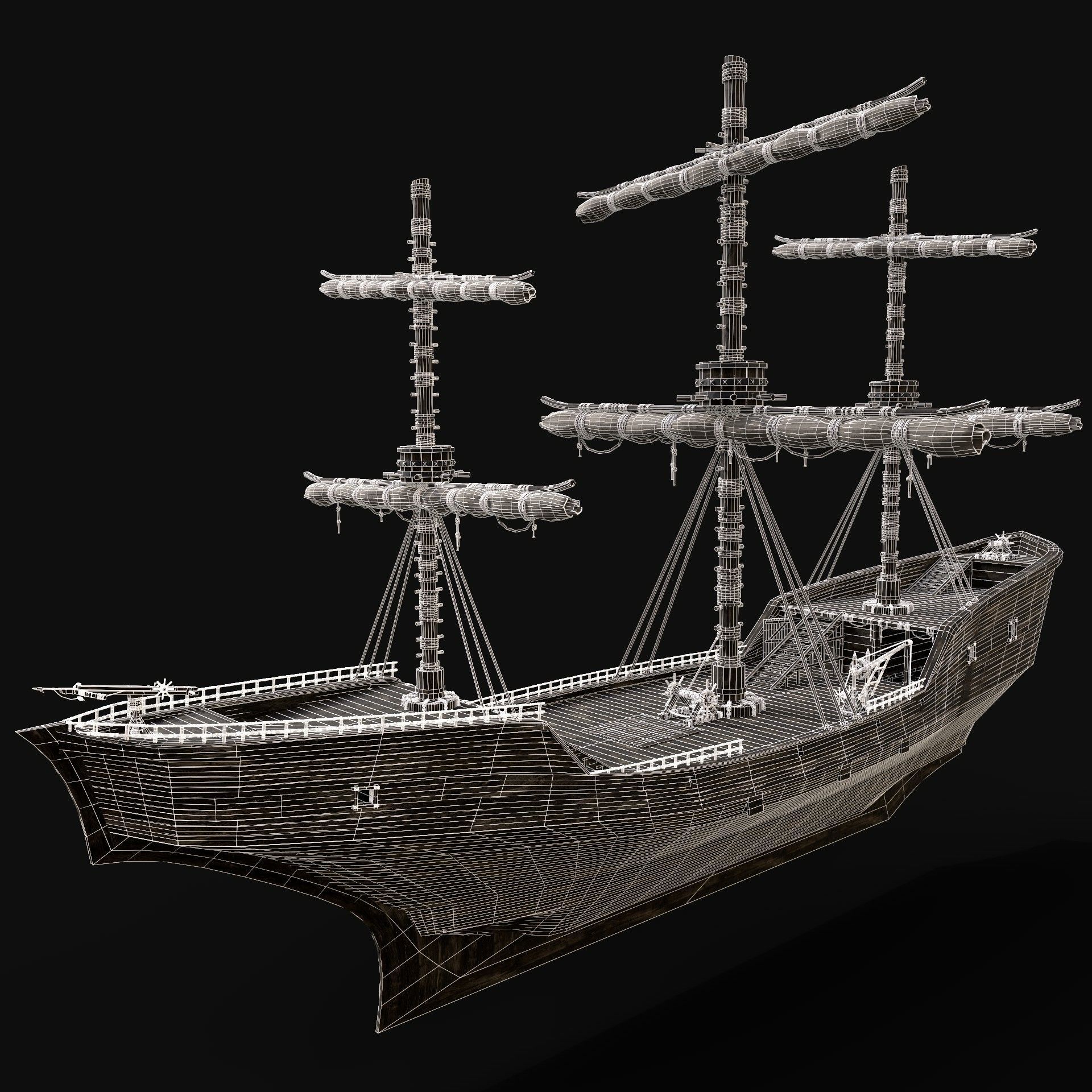 SHIP GALLEON BOAT GALLEY ARK BARGE PIRATE CORSAIR WATERCRAFT AAA Low-poly 3D model_14