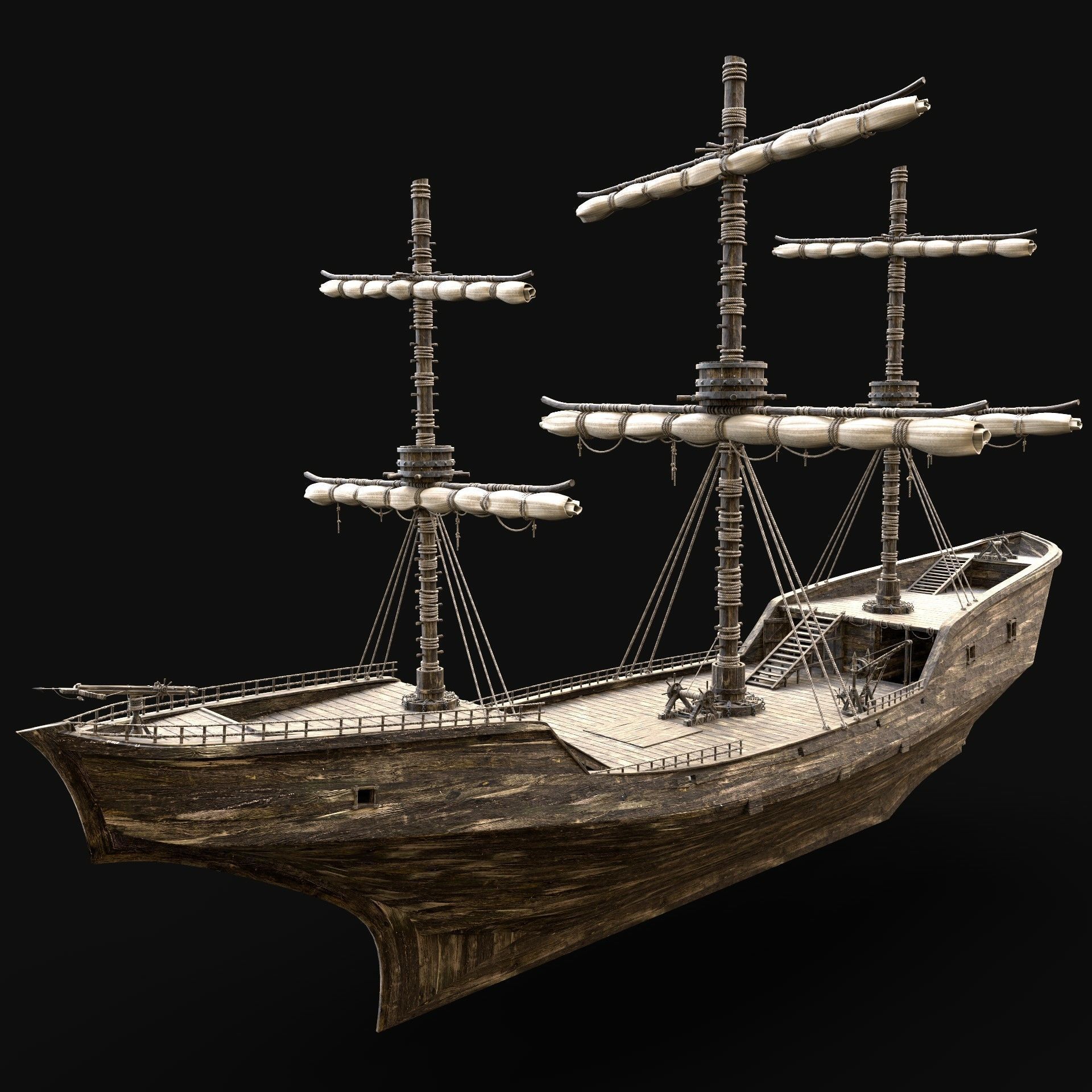 SHIP GALLEON BOAT GALLEY ARK BARGE PIRATE CORSAIR WATERCRAFT AAA Low-poly 3D model_16