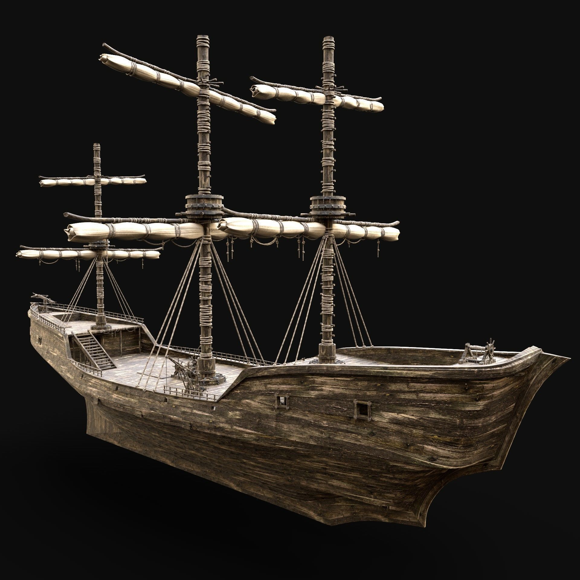 SHIP GALLEON BOAT GALLEY ARK BARGE PIRATE CORSAIR WATERCRAFT AAA Low-poly 3D model_3