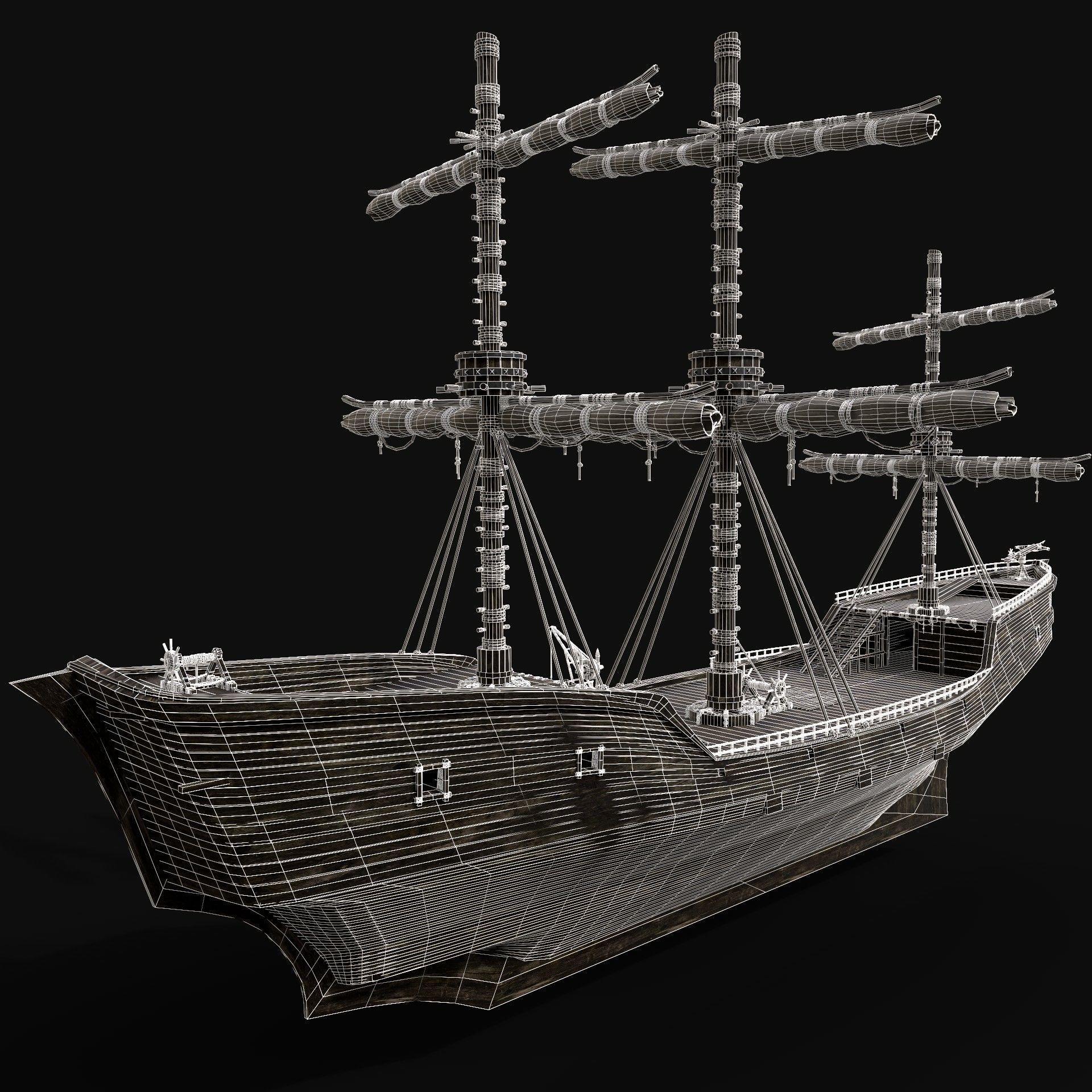 SHIP GALLEON BOAT GALLEY ARK BARGE PIRATE CORSAIR WATERCRAFT AAA Low-poly 3D model_15