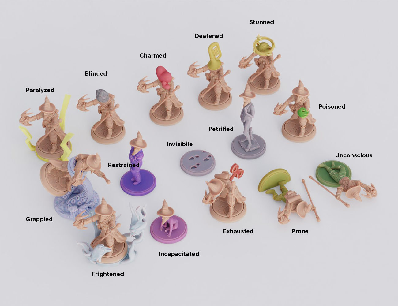 Funny Magnetic Condition Markers for DnD figures 3D print model_2