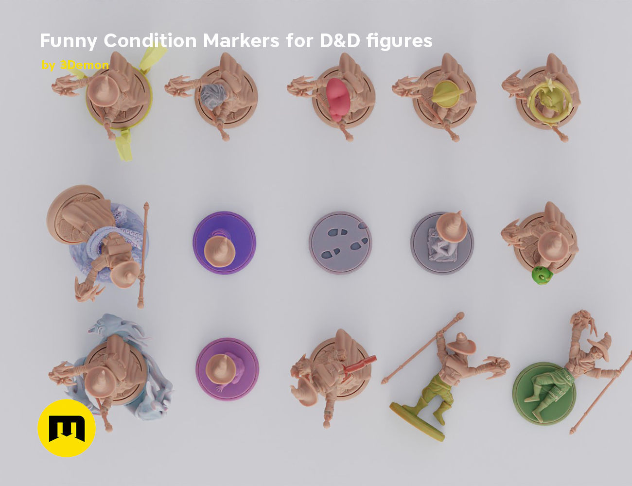 Funny Magnetic Condition Markers for DnD figures 3D print model_20