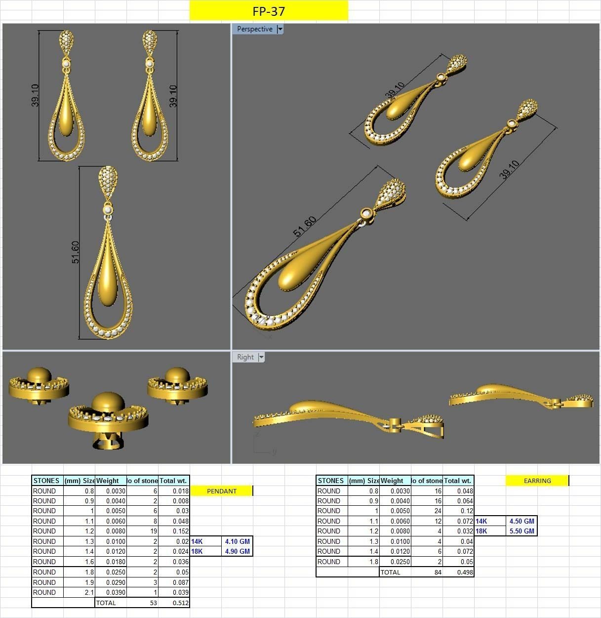 Earring Pendant Set 3dm STL OBJ FBX Render Details 3D print model_1
