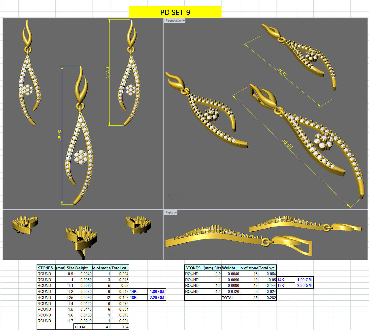 Earring Pendant Set 3dm STL OBJ FBX Render Details 3D print model_1