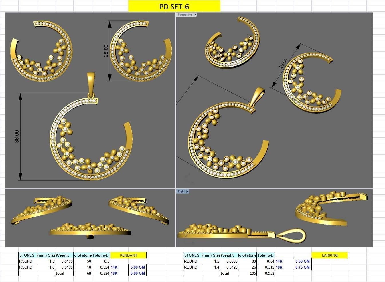 Earring Pendant Set 3dm STL OBJ FBX Render Details 3D print model_1