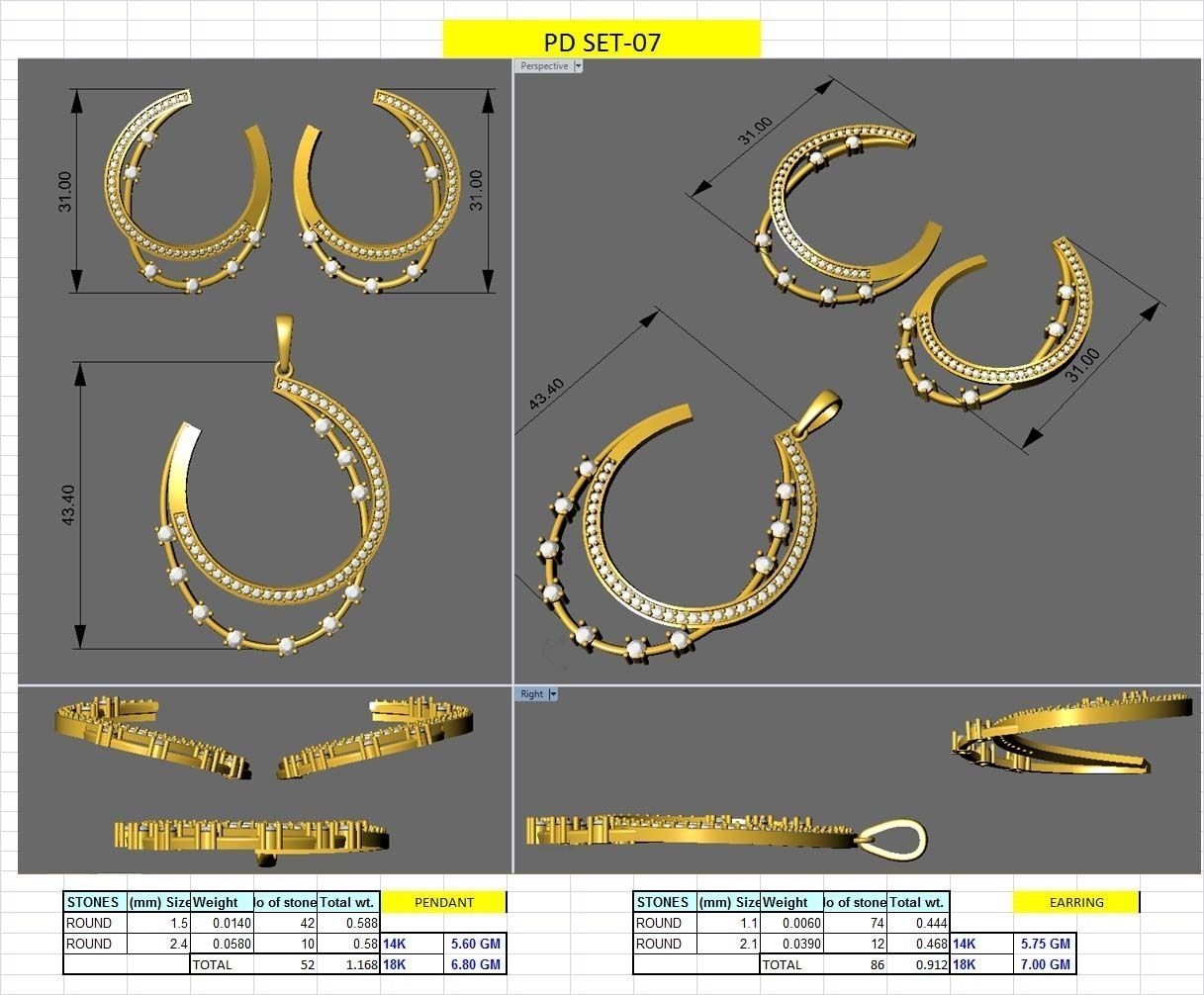 Earring Pendant Set 3dm STL OBJ FBX Render Details 3D print model_1