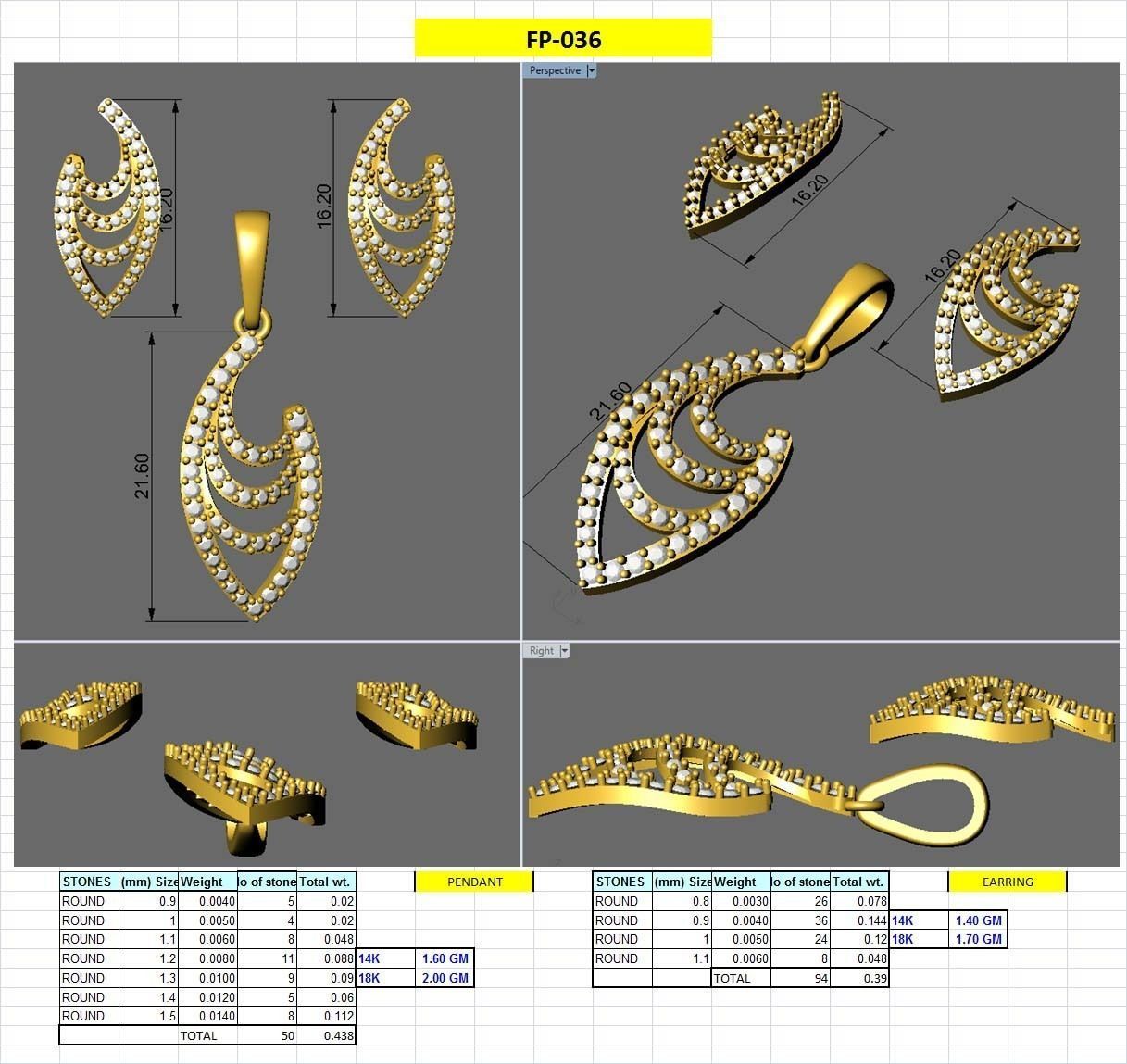 Earring Pendant Set 3dm STL OBJ FBX Render Details 3D print model_1