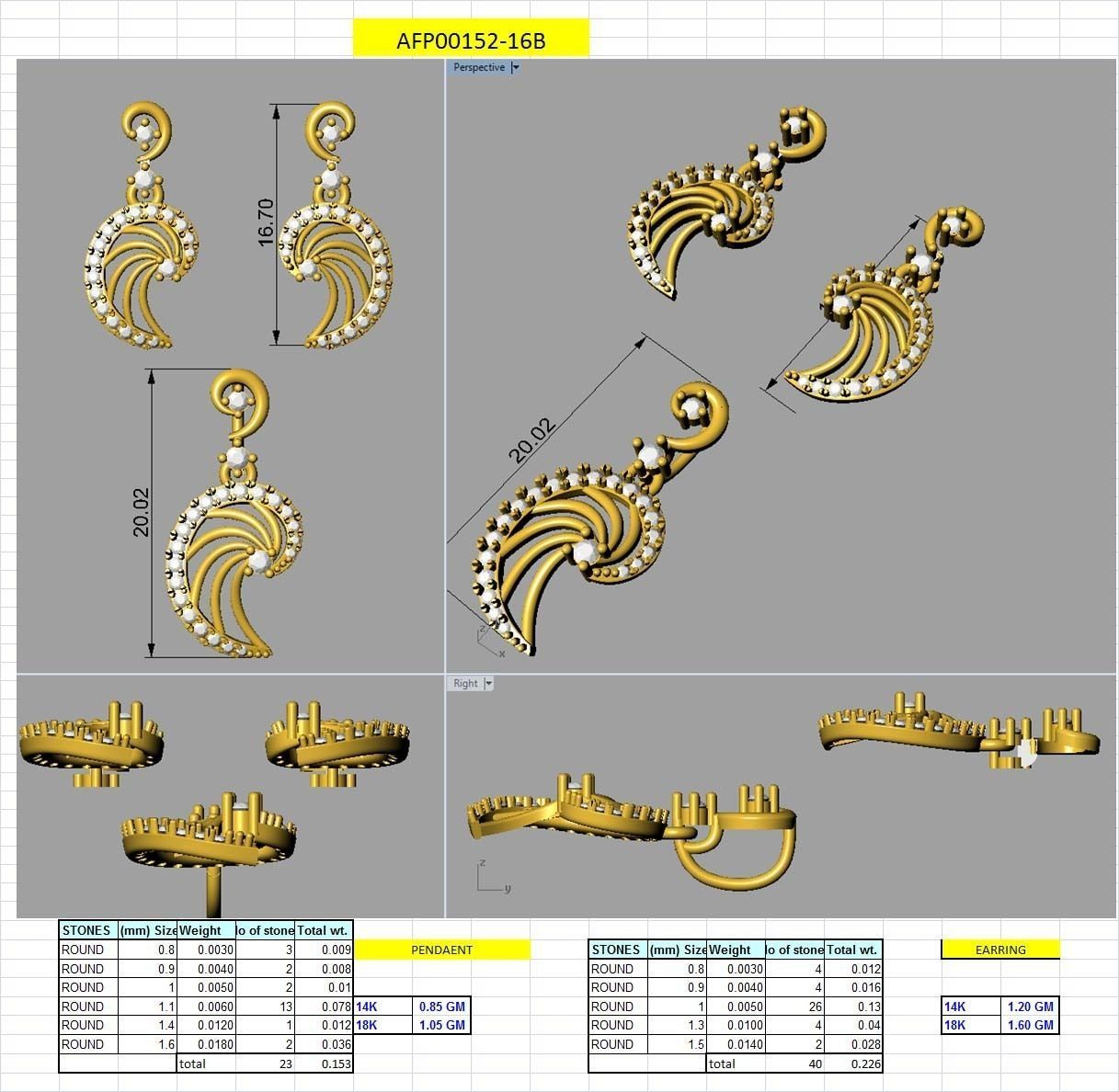 Earring Pendant Set 3dm STL OBJ FBX Render Details 3D print model_5