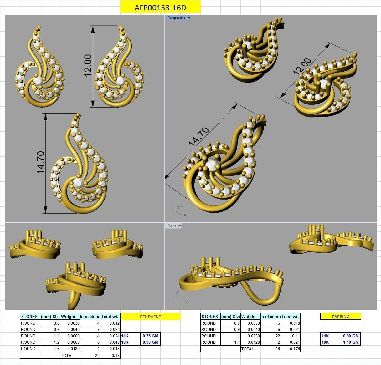 Earring Pendant Set 3dm STL OBJ FBX Render Details 3D print model_5