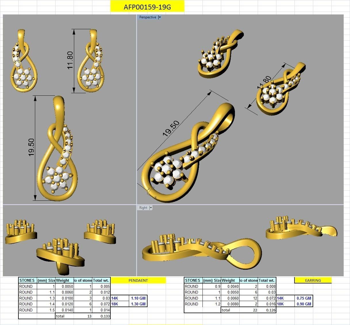 Earring Pendant Set 3dm STL OBJ FBX Render Details 3D print model_5