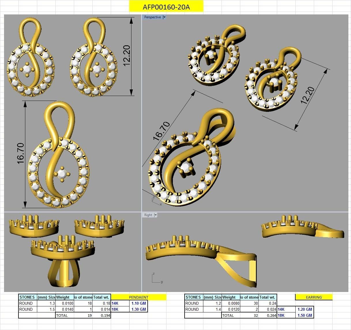 Earring Pendant Set 3dm STL OBJ FBX Render Details 3D print model_5