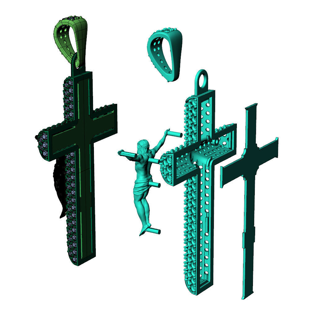 Cross Pave Jesus Pendant 3D print model_10