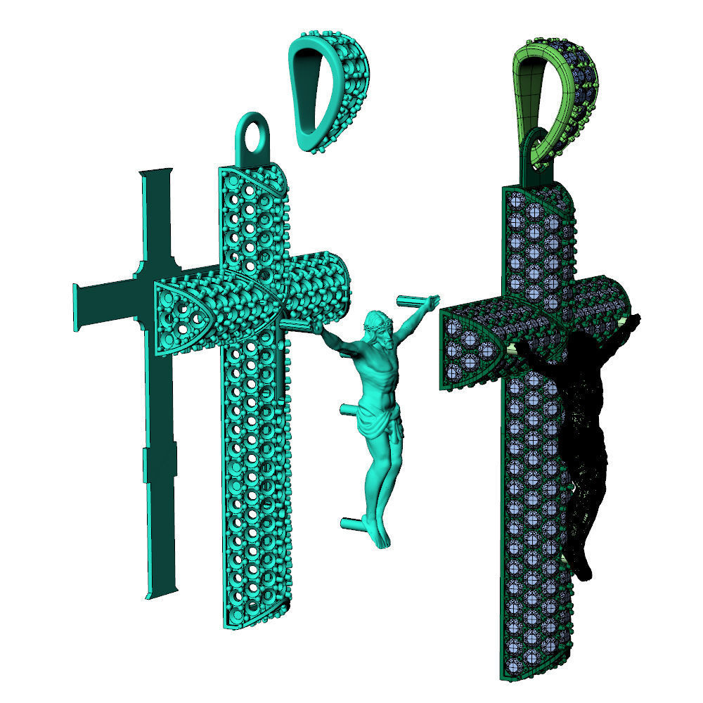Cross Pave Jesus Pendant 3D print model_12