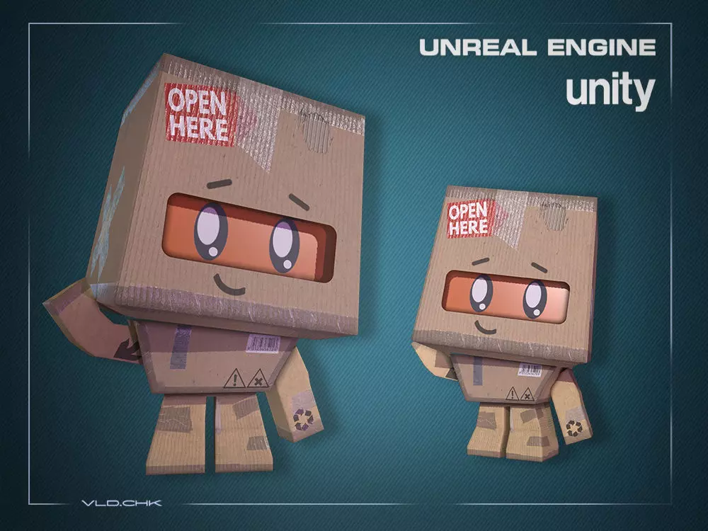 Cute Cardboard Boy Low-poly 3D model_0