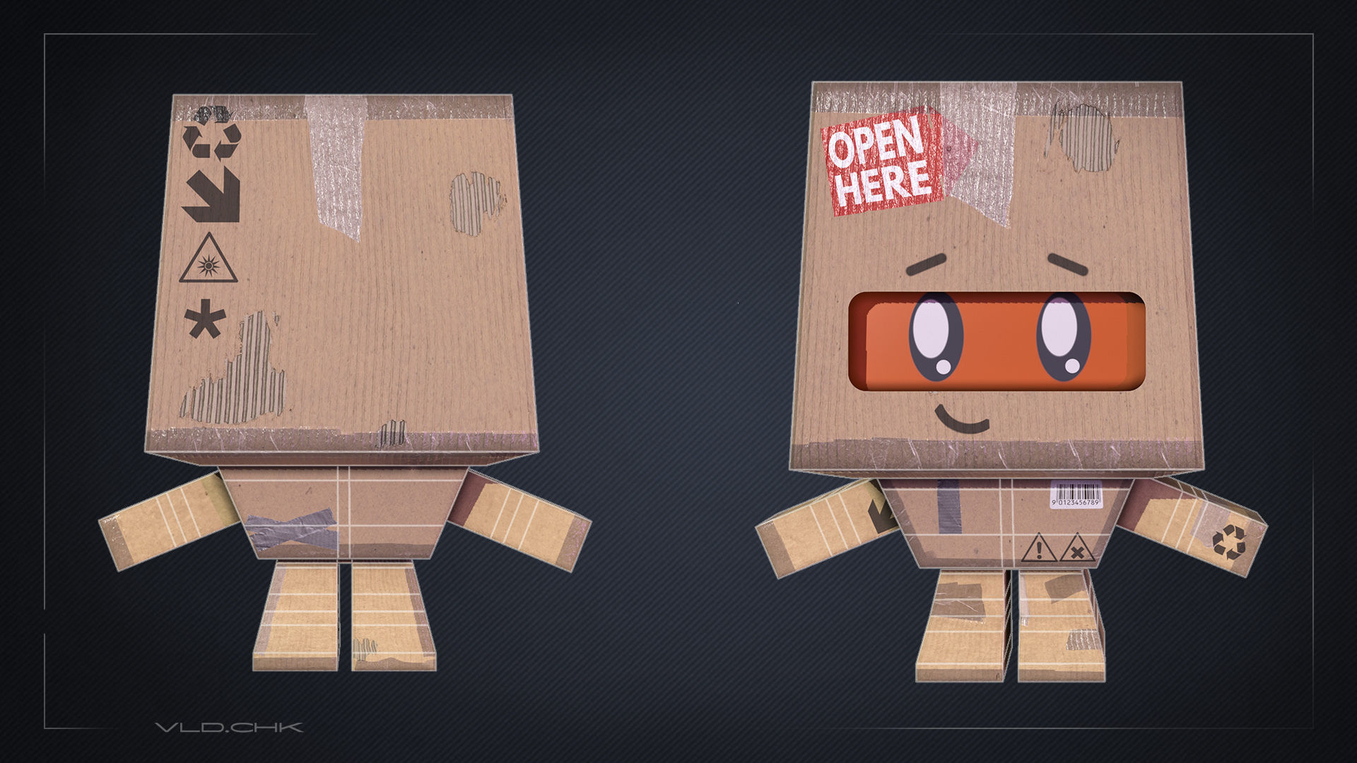 Cute Cardboard Boy Low-poly 3D model_1