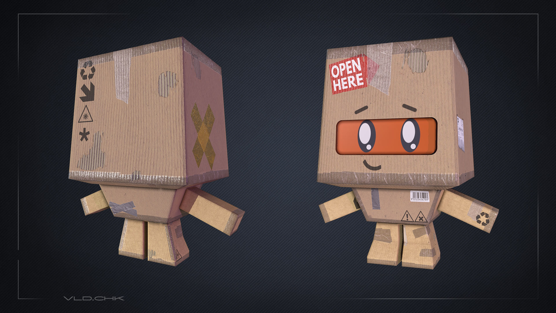 Cute Cardboard Boy Low-poly 3D model_4