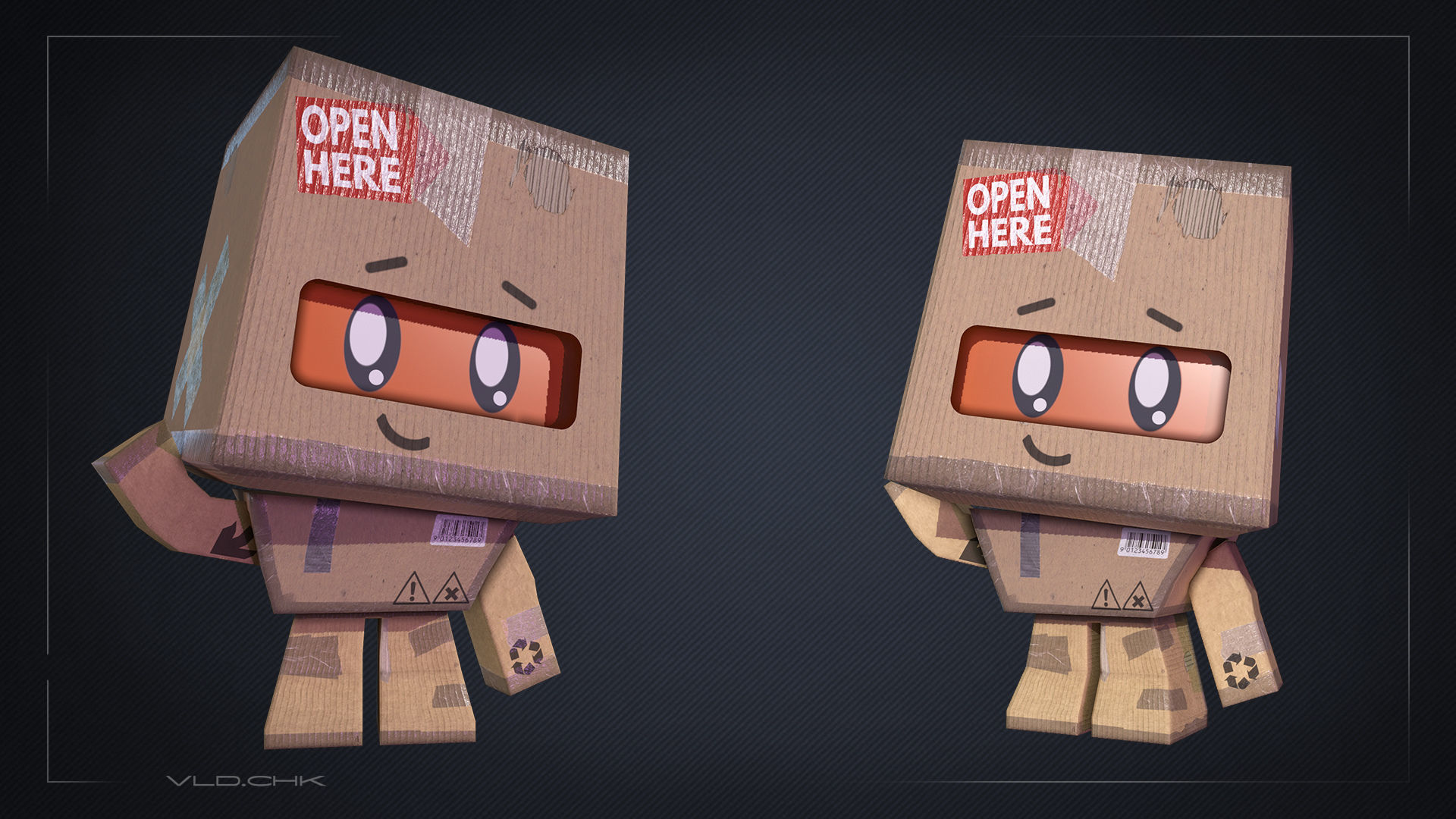 Cute Cardboard Boy Low-poly 3D model_2
