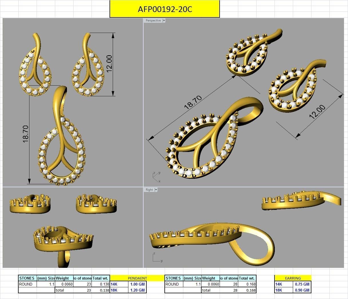 Earring Pendant Set 3dm STL OBJ FBX Render Details 3D print model_5