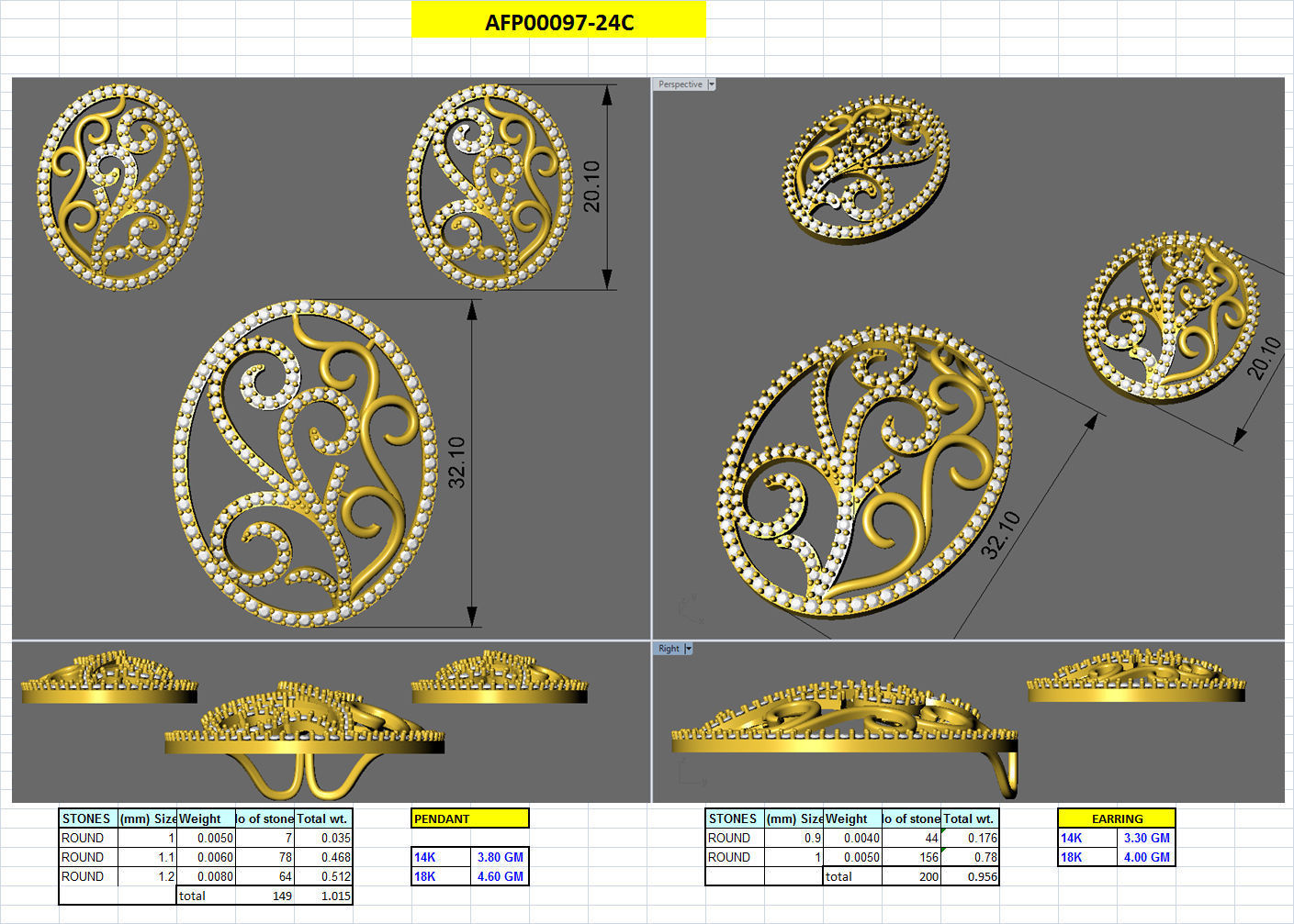 Pendants Earrings 3dm STL OBJ FBX Render Details 3D print model_18